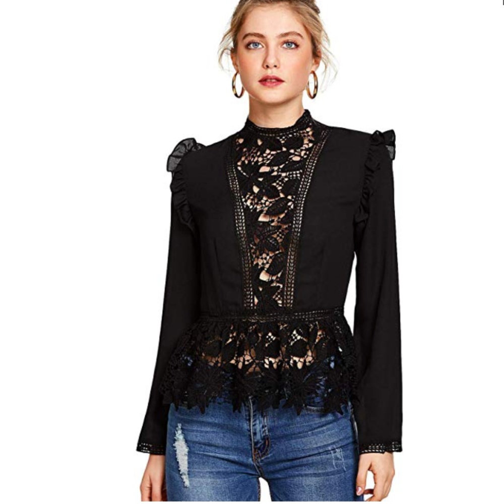 ADA Lace Detail High Neck Blouse - Picture 1 of 5